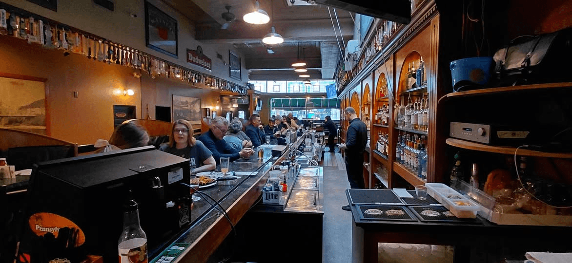 Long bar at Pearly Baker's Alehouse